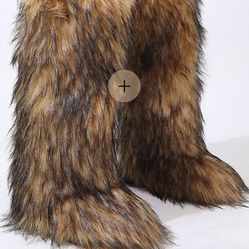 Faux Fur Boots Brown/Black Size 8-8.5