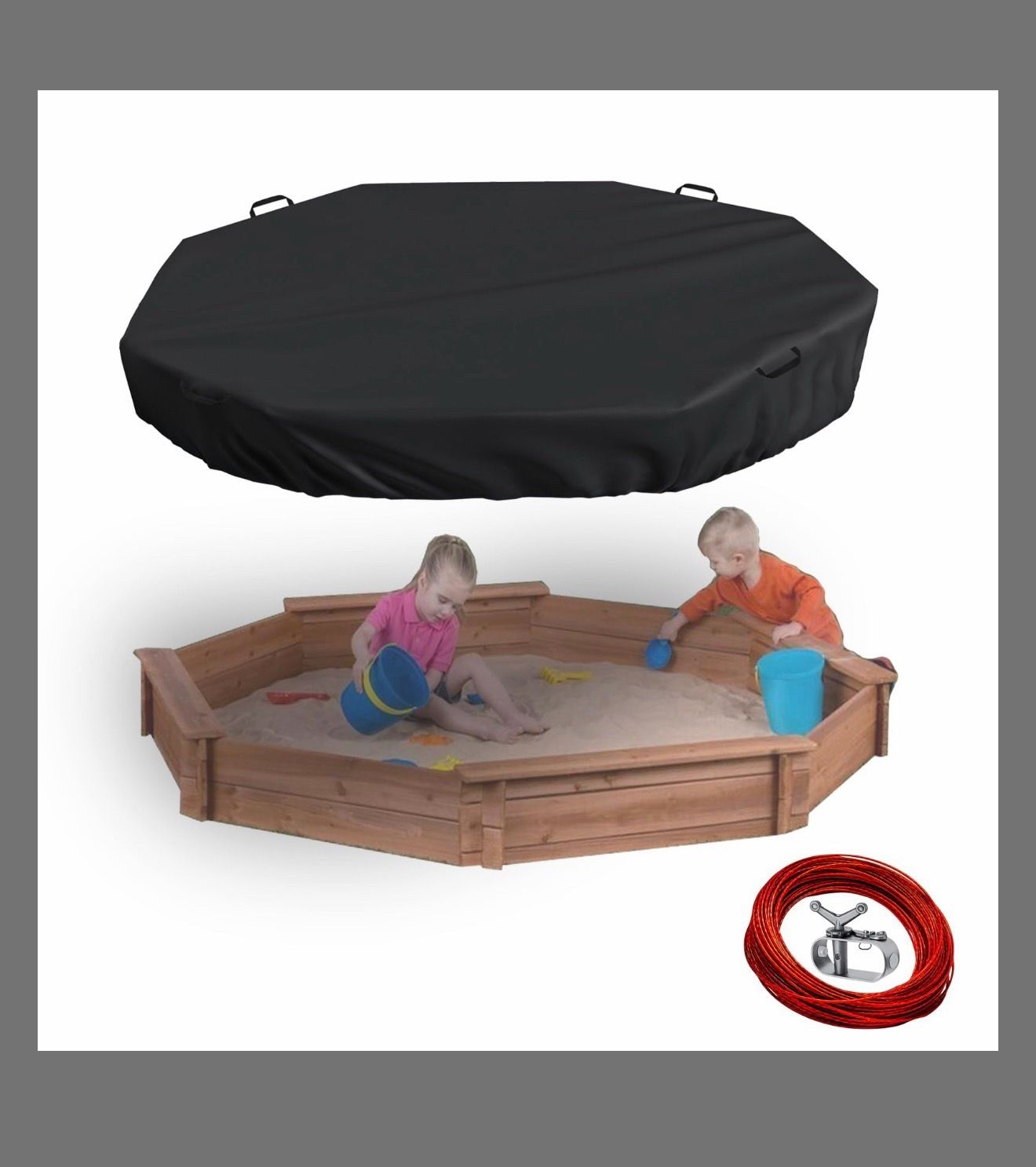 Waterproof Octagon Sandboxes Cover, Upgraded With Wire Rope & Winch Fixed Increase Stability, For 84" X 78" X 9" Kids Outdoor Wooden Sandboxe, Black