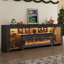Fireplace TV Stand for 95/100''TV with 50'' Fireplace, 94.5'' Modern LED Entertainment Center with Overheat Protection, Adjustable Shelves, 2 Tier Fir