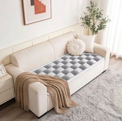 27.6”x70.9” Washable Non-Slip Thick Cushion Sofa Couch Cover (Available in Plaid Coffee or Grey)