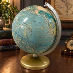 Vintage Rand McNally World Portrait Globe 12” Raised Relief Gold Metal Base