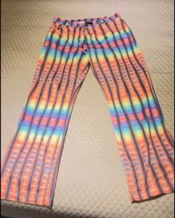 Y2K Ellee Rainbow Rhinestone Flare Pants – Festival / Clubwear – EUC