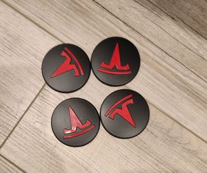 4 PCS Wheel Center Hub Cap Sticker for Model 3 / Model Y, Wheel Rim Center Cap Sticker Compatible for Tesla Hubcaps with Logo Emblem, Waterproof Adhes