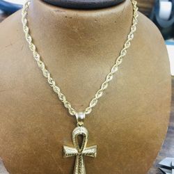 10KT Rope Chain + 10KT Ankh Charm