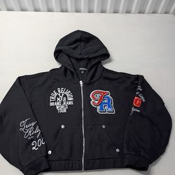 True Religion Crystal Patched Graphic Zip-Up Hoodie Sweatshirt And Sweat Pants 