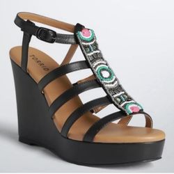 TORRID strappy beaded wedges women Size 10 