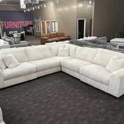 Cream White Corduroy Couch Sectional 