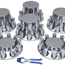 Chrome axle cover complete kit with 33mm cylinder lug nut covers 10 hole