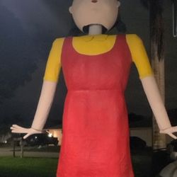 10 Foot Tall Sculpture Of Squid Game Red Light Green Light Doll