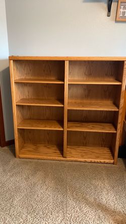 Oak Wood Double Bookcase with Shelves