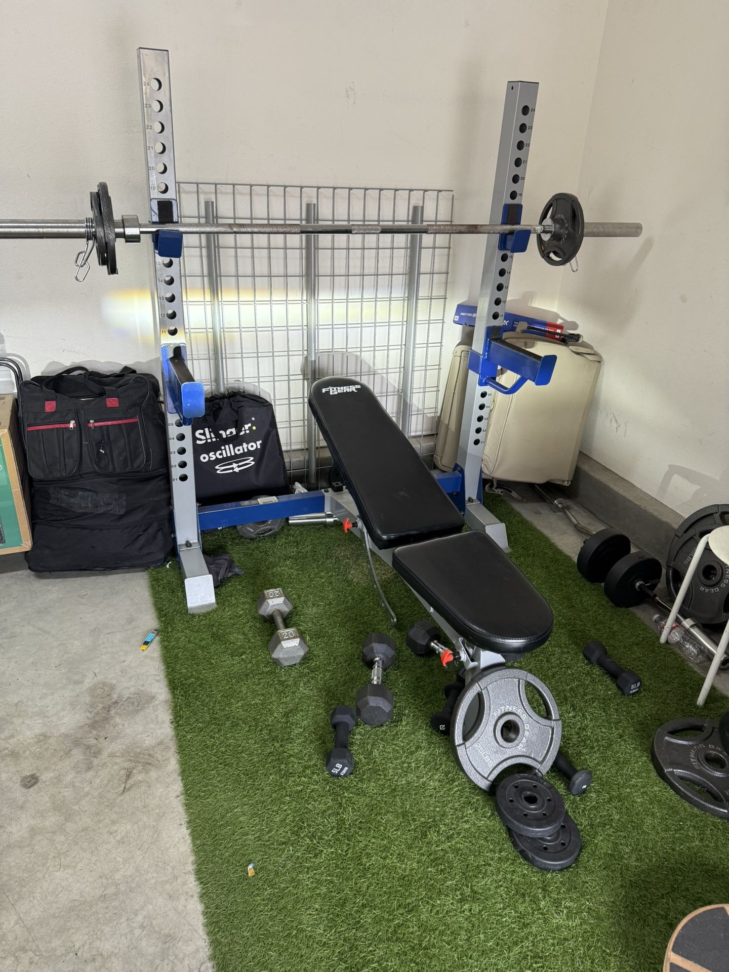 Bench Press + Barbell + Weights