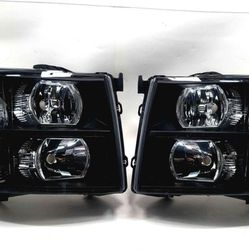 HEADLIGHTS  For 07-14 Chevy Silverado LED DRL Strip Headlight/Lamp Black Housing