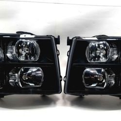 HEADLIGHTS For 07-14 Chevy Silverado LED DRL Strip Headlight/Lamp Black Housing