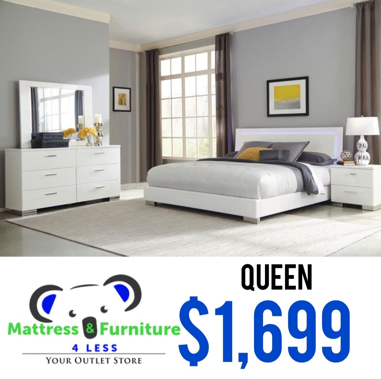 Felicity 4-Piece Queen Bedroom Set White High Gloss