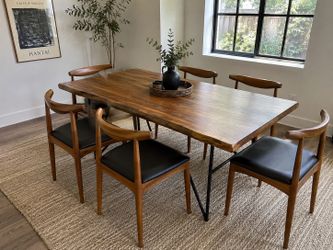 Mid-Century Modern Live Edge Dining Table + 2 Scandinavian Dining Chairs