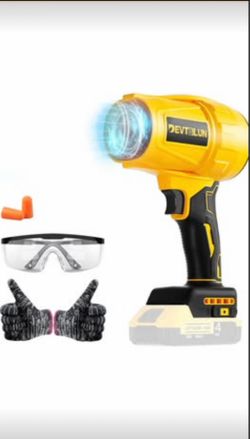 DEVTBUN 20V Cordless Blower Fan w/ Safety Glasses, Earplugs, Gloves (DeWalt Compatible)