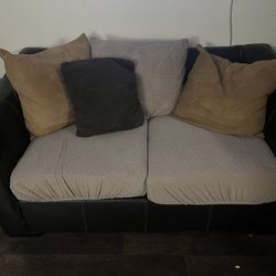 Brown Leather And Tan Couch 