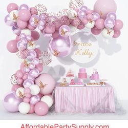 Pinks Butterfly Stickers Confetti Balloon Arch