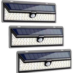 Solar Lights Outdoor, 100 LED Motion Sensor Light with 270° Wide Angle, 3 Optional Modes IP65 Waterproof Solar Security Wall Lights for Garden, Front 