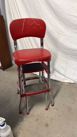 Vintage Red Chrome Step Stool Chair