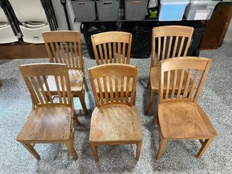 6 Wood School Chairs