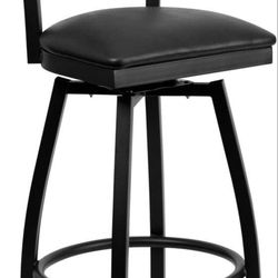 2 Pack HERCULES Series Black Ladder Back Swivel Metal Barstool 