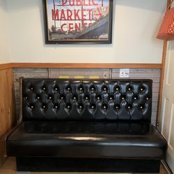 2 Vintage Black Vinyl Tufted Diner Booth Bench – Commercial Grade with Wood Frame