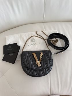 Versace Virtus Small Quilted Leather Crossbody Shoulder Bag – Black/Gold – Excellent Condition