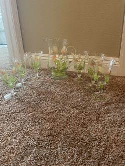 Princess House Tulip  Pitcher & 6 Goblets