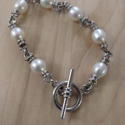 Vintage 925 Silver Pearl Bracelet 