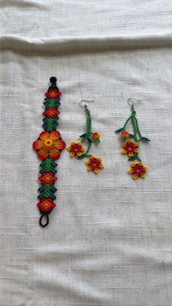 Beaded Floral Bracelet and Earring Set