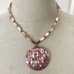  Sterling Shell Mosaic Pendant Necklace