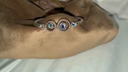 Brighton Halo Tanzanite Blue Crystal Hinged Bangle Bracelet