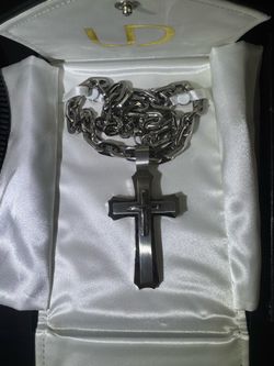 UD Stainless Steel Men's Cross Pendant Necklace 316L Silver