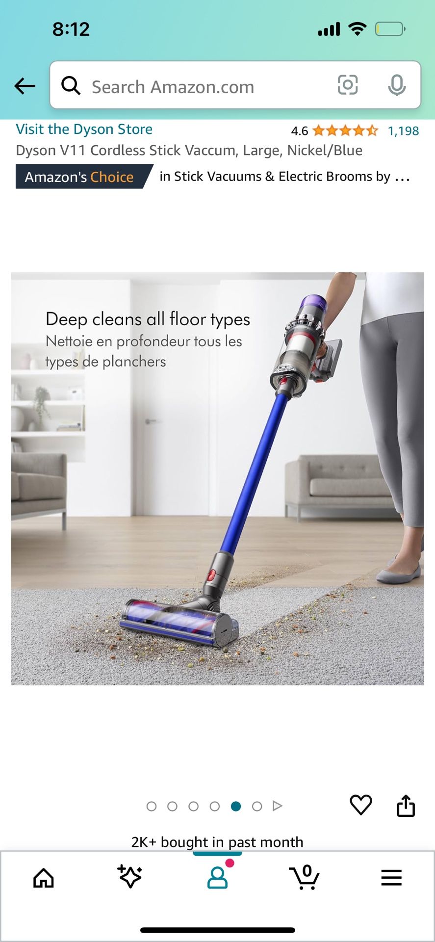 Dyson V11 Cordless Stick Vaccum, Large, Nickel/Blue