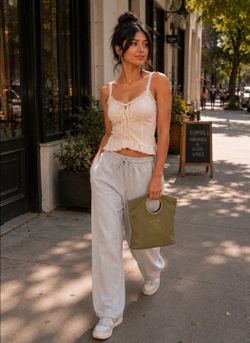Olive Green Canvas Tote with Metal Ring Handle