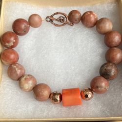Rhodochrosite Orange Coral Hematite Bracelet 