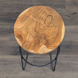 (2) CRATE & BARREL Live Edge Wood Bar Stool with Metal Hairpin Legs