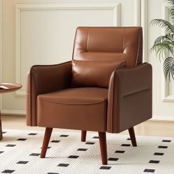 Leather Accent Chair with Solid Wood Frame
