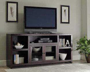Large TV Console with 2 Glass Doors and multiple Shelves! Lowest Prices Ever!