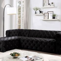 Modern Black Tufted L Shape Sectional Sofa Couch $50 Down With Financing 