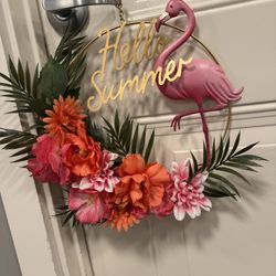 Hello Summer Flamingo Door Wreath 
