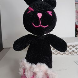 Amigurumi Japanese Art Form Plushie Black Cat Or Bunny Chunk Chenille Soft Toy