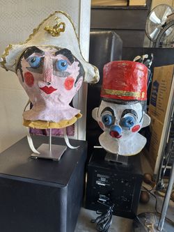 Unique Handmade Paper-Mâché Art Busts (Set of 2) – Clown & Captain