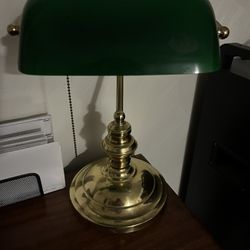 Antique Green Glass Shade Brass Base Desk Lamp