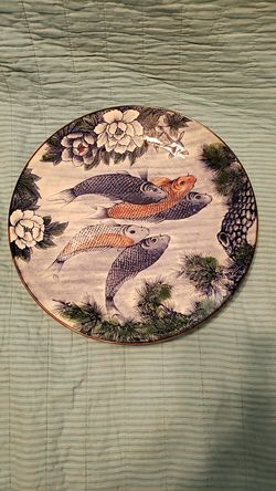 Large Vintage Toyo Japanese Koi Fish Plate/Platter Signed by Artist