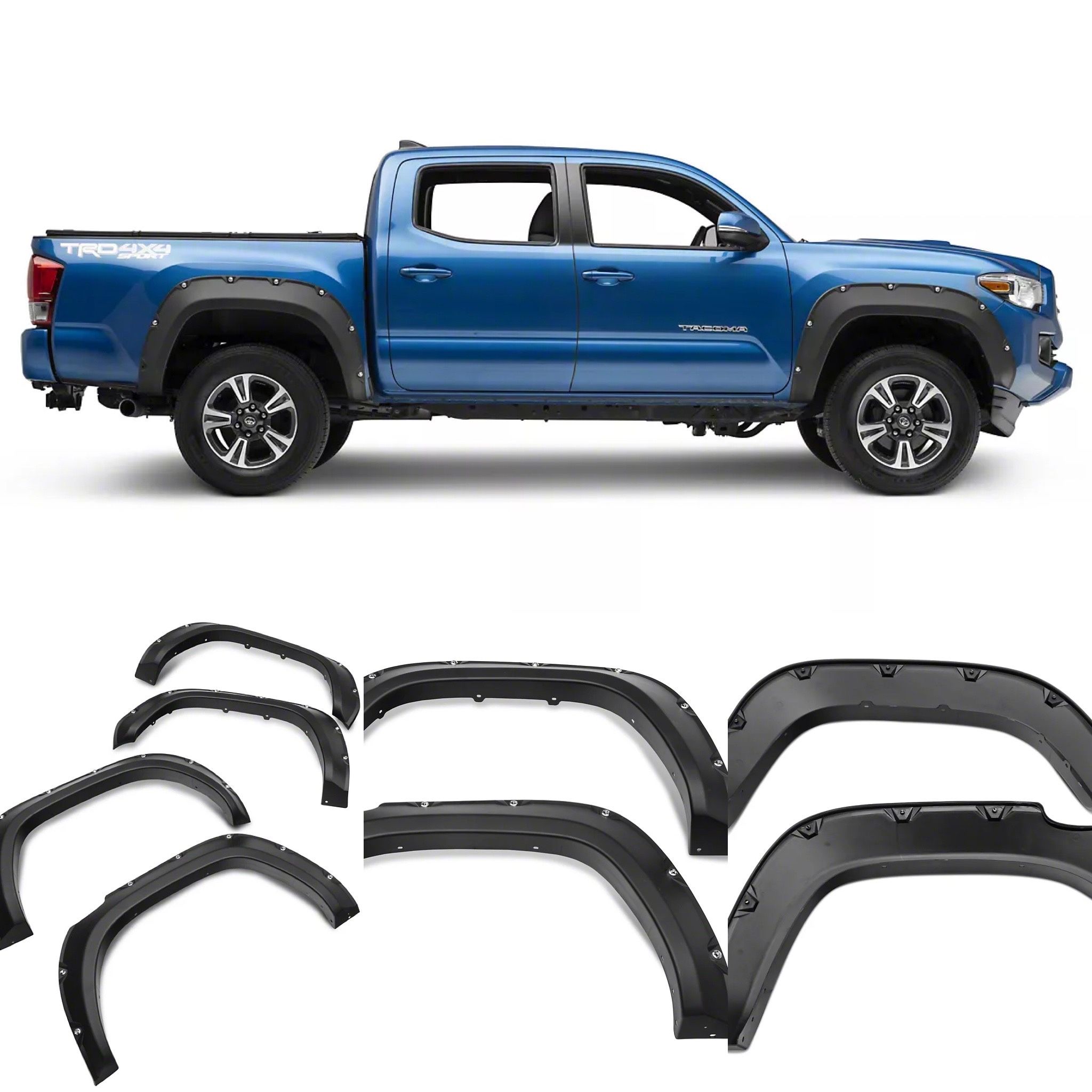 RedRock Set of 4 Premium Molded Black Fender Flares for Toyota Tacoma 2016-2023
