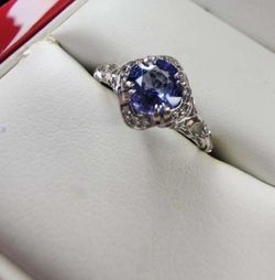 14k White Gold Sapphire Engagement Ring with Diamond Accents