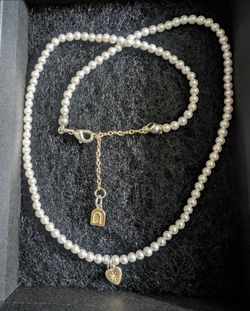Pearl Necklace with Gold Heart Charm