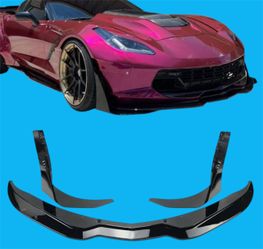 Front Lip Splitter+Side Winglets For Corvette C7 Stage 5 Glossy Black 2014-2019